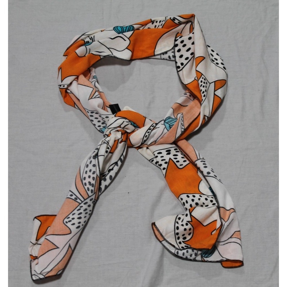 Dana Herbert Orange Floral Scarf Handmade Rayon Rectangle 13x60 NWT - Picture 6 of 9